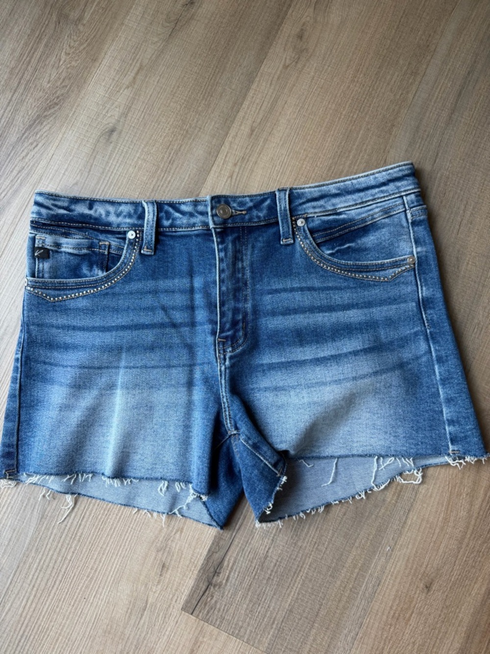 KanCan Medium Blue Frayed Hem Denim Shorts